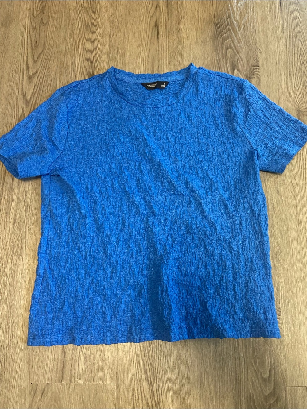 Simply Vera Vera Wang Blue Textured Short-Sleeve Crewneck Shirt
